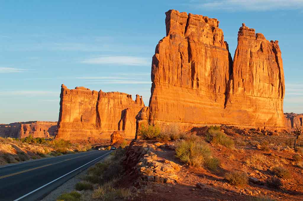 Arches National Park Courthouse Towers at sunrise