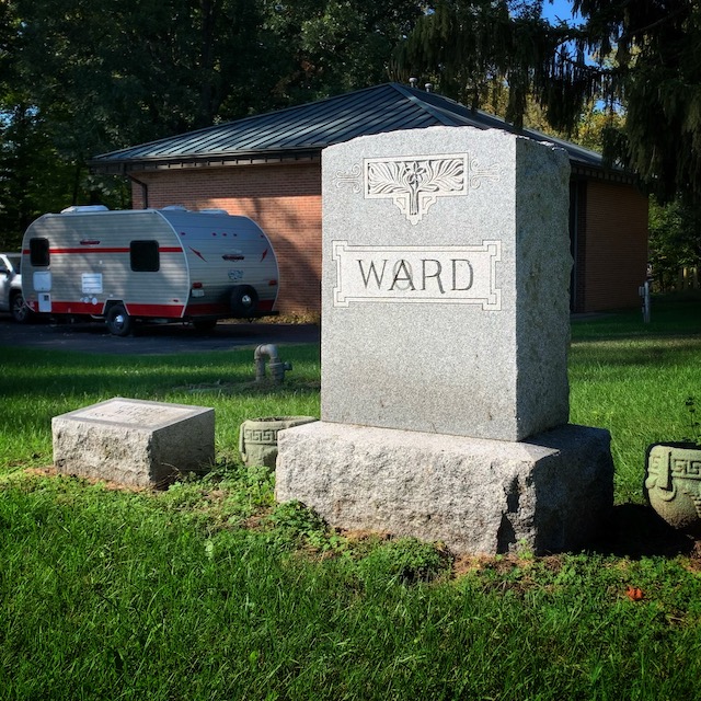 Haymarket Brewery Harvest Hosts in Bridgeman, Michigan next to a cemetary